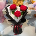 Handmade crochet red rose bouquet with black wrapping and red ribbon for Mother's Day gift - Holding A Rose Red