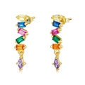 Rainbow cubic zirconia music note tassel earrings in S925 sterling silver and gold finish - Gold Multicolor Zirconia Stud Earrings (1)