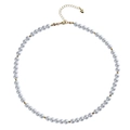 Detail of bohemian pearl necklace with gold beads and heart-shaped extension chain - Shell Pearl Necklace