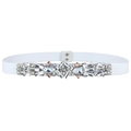 Elegante cinturón elástico blanco para mujer con hebilla de cristal brillante y diamantes - Blanco