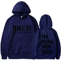 Sweat à capuche bleu marine imprimé MOM BRUH avec slogans devant et derrière - S / Hauts / Bleu marine (312)
