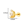 Titanium gold moon stud earring with heart zircon inlay and flat back piercing - Moon and Heart (T2582-5#) / Gold