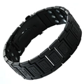 Men's black magnetic therapy bracelet with dragon pattern links and folded clasp - Three-Row Square Cross - Black