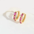Gold hoop earrings with micro-pave oval magenta zircon in a minimalist design - Rose Red Zirconia (ES2833-4)