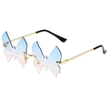 Rimless butterfly sunglasses with blue to pink gradient lenses and gold metal frames - Gold Frame Blue-Pink Gradient Lens