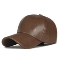 Dark brown faux leather flat cap with JAMONT embossed design and warm lining - Adjustable / Light Coffee