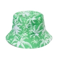Green bucket hat with white palm tree print for outdoor summer sun protection - M (56-58cm) / Green