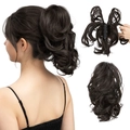 Short wavy dark brown ponytail hairpiece with claw clip for natural curly look - Dark Brown (4)