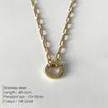 Collier en acier inoxydable plaqué or 14K avec pendentif rond de style minimaliste - Collier Fermoir Cercle Uni Or 14K (XNL0014-2)