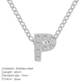 Polished stainless steel letter P pendant necklace with cubic zirconia inlay in silver - Letter P / Silver