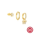 Three-piece gold S925 sterling silver earring set with butterfly and floral zircon motifs - 3PCS Gold Set #3 (Butterfly)