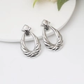 Elegant silver waterdrop earrings with textured ripple finish in a polished metal style - E2097-3 Silver Ripple Waterdrop / Silver