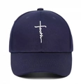 Classic navy blue baseball cap with white faith cross embroidery on front - Navy Blue With White Embroidery