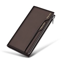 Men's trifold leather long wallet in dark brown with textured finish and zip closure - Coffee Litchi Grain