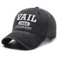 Casquette de baseball en denim délavé avec broderie blanche Vail Colorado 1962 - Noir