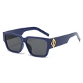 Trendy square dark blue sunglasses with gold diamond accent and UV protection lenses - Blue Frame Gray Lens
