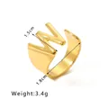 Polished 18K gold-plated titanium steel ring featuring an open-design W-shaped letter - Letter W
