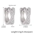 Silver stainless steel crisscross hoop earrings with clear zircon pavé stones - F513-L-12mm / Steel