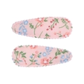 Lot de deux barrettes BB en tissu rose fleuri avec des motifs de petites fleurs bleues - Barrette Festonnée (Lot de 2) / Rose Pâle-Fleuri