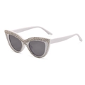 White cat-eye sunglasses with hand-set rhinestones and dark grey lenses fashion eyewear - White Frame Gray Lens