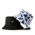 Fashionable reversible bucket hat with black smile embroidery and cow print pattern - Double Sided Smile Cow Print / Royal Blue White Cow Print