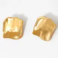 Irregular liquid gold style square stud earrings in polished golden finish - Irregular Square Gold Style (DEK2033)