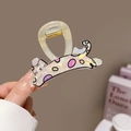 Pince à cheveux chat de dessin animé irisé avec motifs tachetés colorés et ressort doré - Chat / Taille unique / Beige