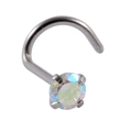 Silver stainless steel nose stud with iridescent clear zircon in a four-prong setting - 0.8x7x3mm / Silver S-Bend Round AB Zircon