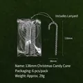 Transparent acrylic Christmas candy cane ornaments with silver hanging strings, 6 pack - Christmas Candy Cane / 138mm