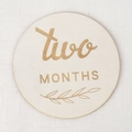 Wooden baby milestone card with golden 'two MONTHS' engraving and leaf pattern - Two Months (two MONTHS) / Single Piece