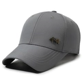 Classic dark grey baseball cap for men featuring a metallic Chinese calligraphy emblem - Adjustable (56-60cm) / Gray