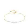 14K gold plated stainless steel double layer bracelet with pearls and round rhinestone - Gold Fine Small Pearl Decor Bracelet (BR8167)
