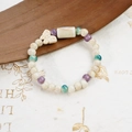 Ceramic beaded bracelet with butterfly pendant in beige, purple, and teal tones - 1005-03 Zhaoyueci