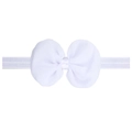 Detail of white newborn headband featuring a large chiffon bow and textured elastic band - White