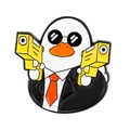 Funny agent duck enamel pin in a black suit with sunglasses and yellow pistols - Agent Duck With Guns (XZ6923)
