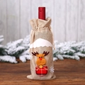 Linen Christmas wine bottle bag featuring a 3D reindeer design with red plaid accents - Beige Reindeer