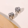 Detailed view of silver square earrings featuring a unique rippled wave texture finish - One Size / Silver (BE46549AW0)