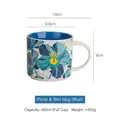 Nordic ceramic mug with floral bird pattern blue interior 450ml capacity with handle - Blue