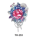 Waterproof temporary tattoo sticker featuring pink rose, blue crystals and jewelry chain - Th-253 / 210*148mm