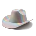 Dettaglio cappello da cowboy arcobaleno iridescente con trama metallica e tesa curva - M (56-58cm) / Rosa Chiaro di Luna