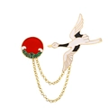Enamel pin set featuring a red sun with wave patterns and a flying crane on gold chains - Double Chain Crane and Red Sun Style (YNCP6103)
