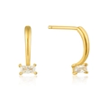 Elegant s925 silver needle square zircon earrings in gold finish with J-shaped design - Gold