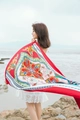 Ethnic style red beach shawl featuring colorful floral and paisley patterns for summer travel - Red Paisley Pattern Tassel Style / Peach / 180cm