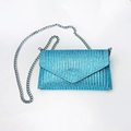 Chic royal blue rhinestone envelope clutch bag with elegant silver chain strap - Style 2 Lake Blue Large