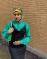 Chic satin scarf with colorful floral print styled as a headwrap for a trendy look - Green Floral