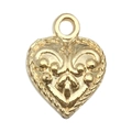 Single golden heart charm pendant with embossed floral patterns for DIY jewelry making - 1pc Heart 11x15mm