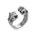 Anillo punk ajustable de aleación con diseño único de doble puño y acabado de plata vieja - Dos Puños (R-64)