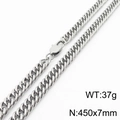Collier gourmette en acier inoxydable argenté avec fermoir mousqueton, 7mm par 450mm - 7mm x 450mm