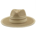 Detail of two-tone woven fedora straw hat showing the spiral texture and striped pattern - M (56-58cm) / Khaki