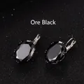 Elegant D-shape hoop earrings featuring mineral black oval zircon with faceted cut finish - Jet Hematite
